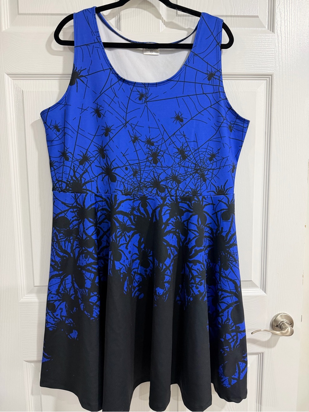 CowCow Womens Blue Night Spider Halloween Bats Skater Dress, Blue Night
